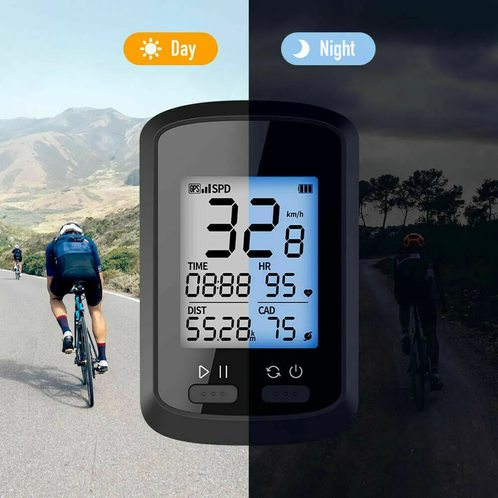 Black plastic waterproof bicycle stopwatch mounted on handlebars for cycling time tracking