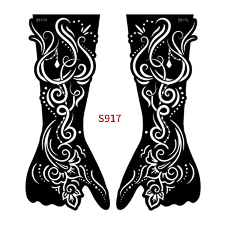 Hollow geometric tattoo template sticker sheet with 30 machine-cut designs showing three-dimensional paper carving