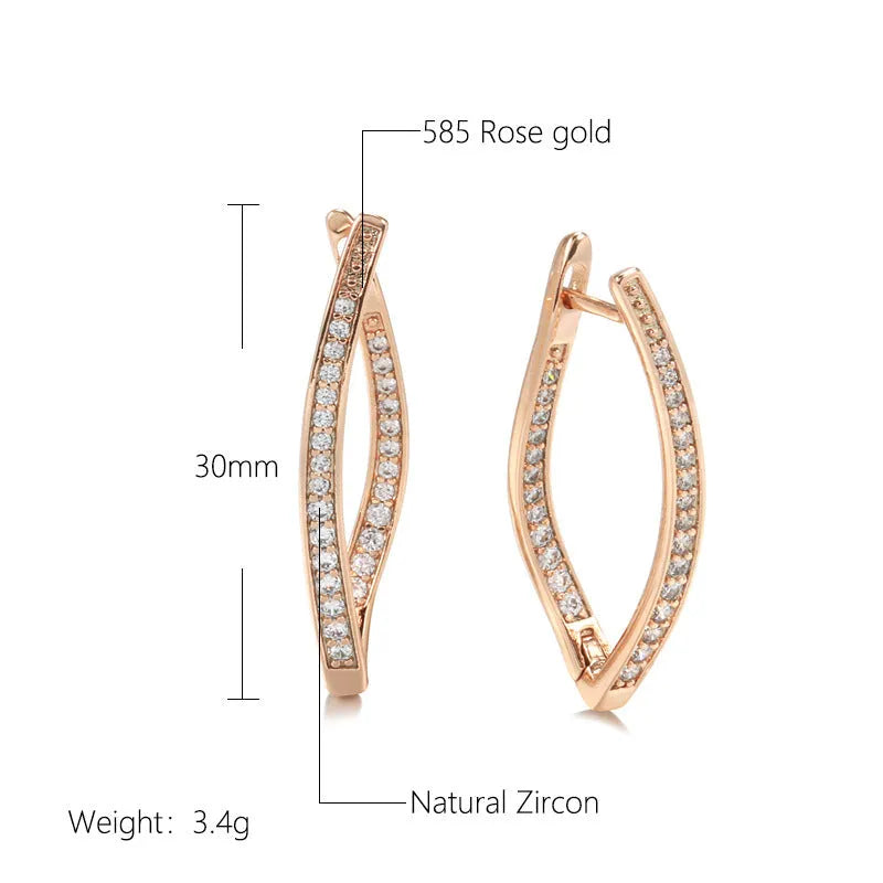 Geometric copper drop earrings for women with zircon stone accents in colour H0493.