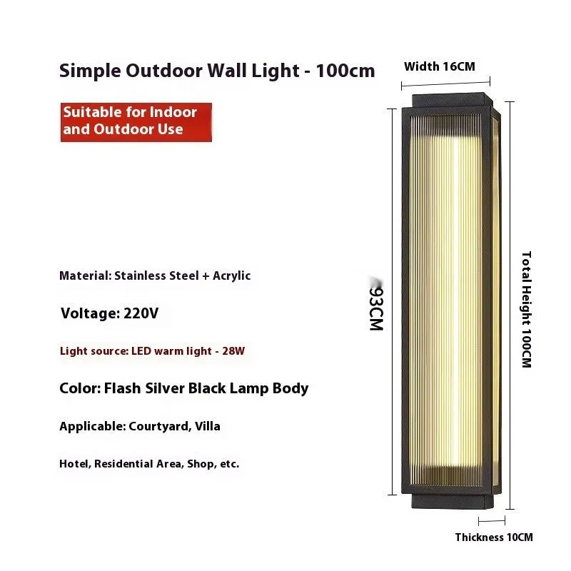 Stainless steel waterproof outdoor wall light fixture for garden or courtyard mounting.
