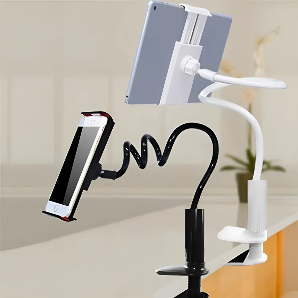 Black flexible magnalium phone mount holder with suction base and adjustable clamp