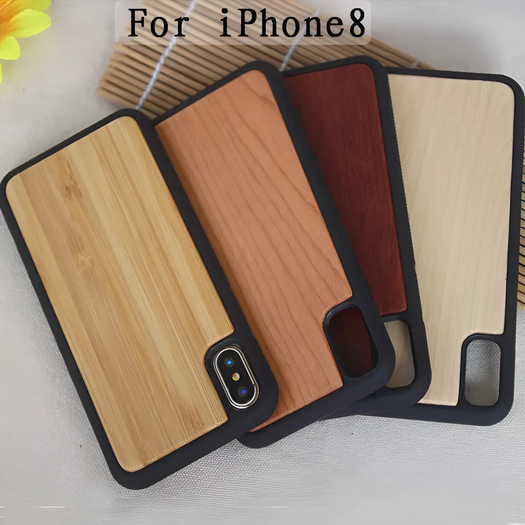 Wooden TPU phone case with carbonised bamboo element for iPhone models