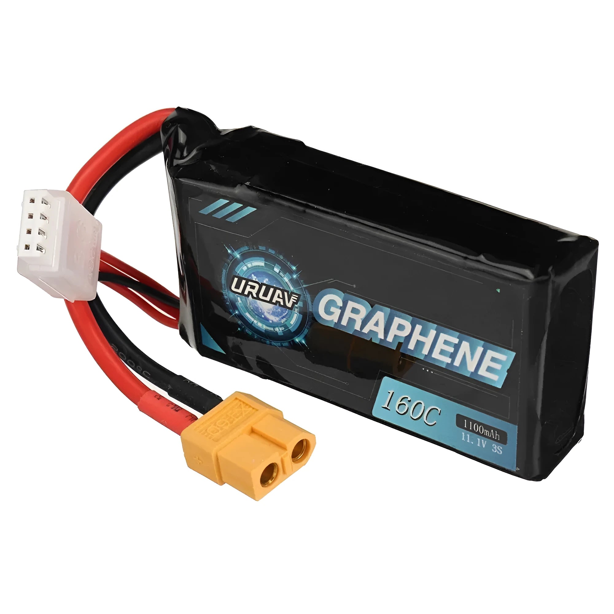 1200mAh 7.4V lithium battery for RC cars and ships measuring 15x36x70mm