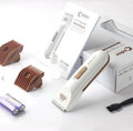 White pet hair clipper with ceramic blade for dog and cat grooming using AA batteries