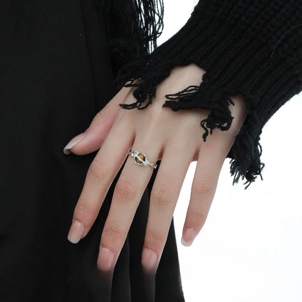 Women's adjustable open ring with Saturn motif in white gold electroplated silver