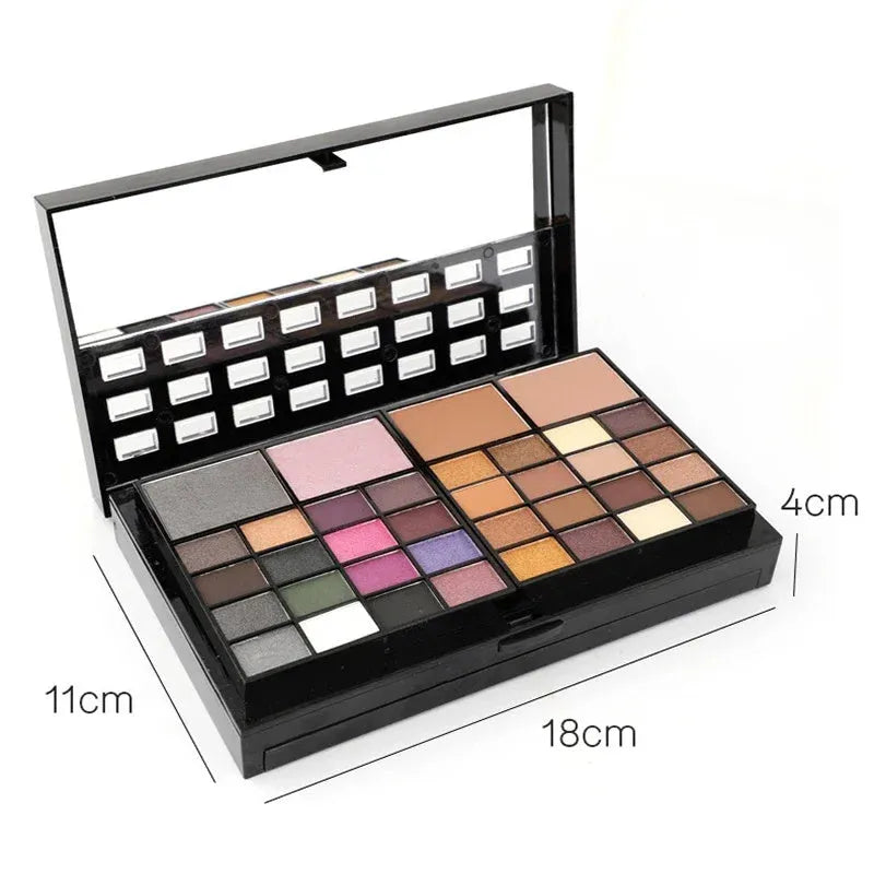 74 colour makeup palette with eyeshadows, lip glosses, face powders, brushes in plastic case