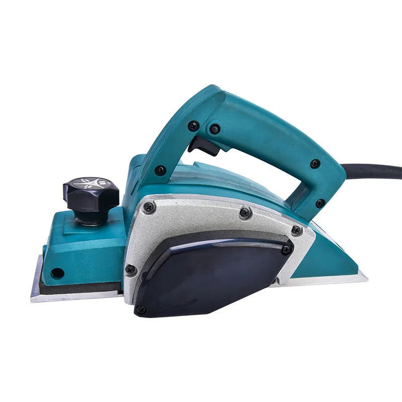 Red desktop electric wood planer with 82mm width and aluminium housing