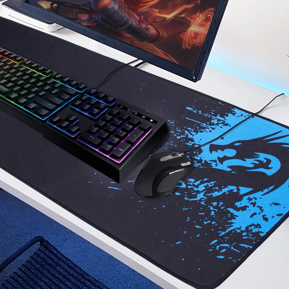 Mouse pad with textured surface and non-slip rubber base on a desk