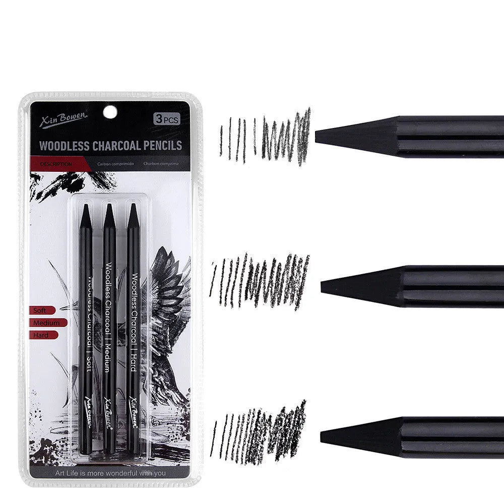 Set of six wood-free graphite sketching pencils with grades HB, 2B, 4B, 6B, 8B, EE for art drawing