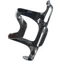 Black carbon fibre side pull bicycle water bottle cage showing mounting holes and bottle retention mechanism