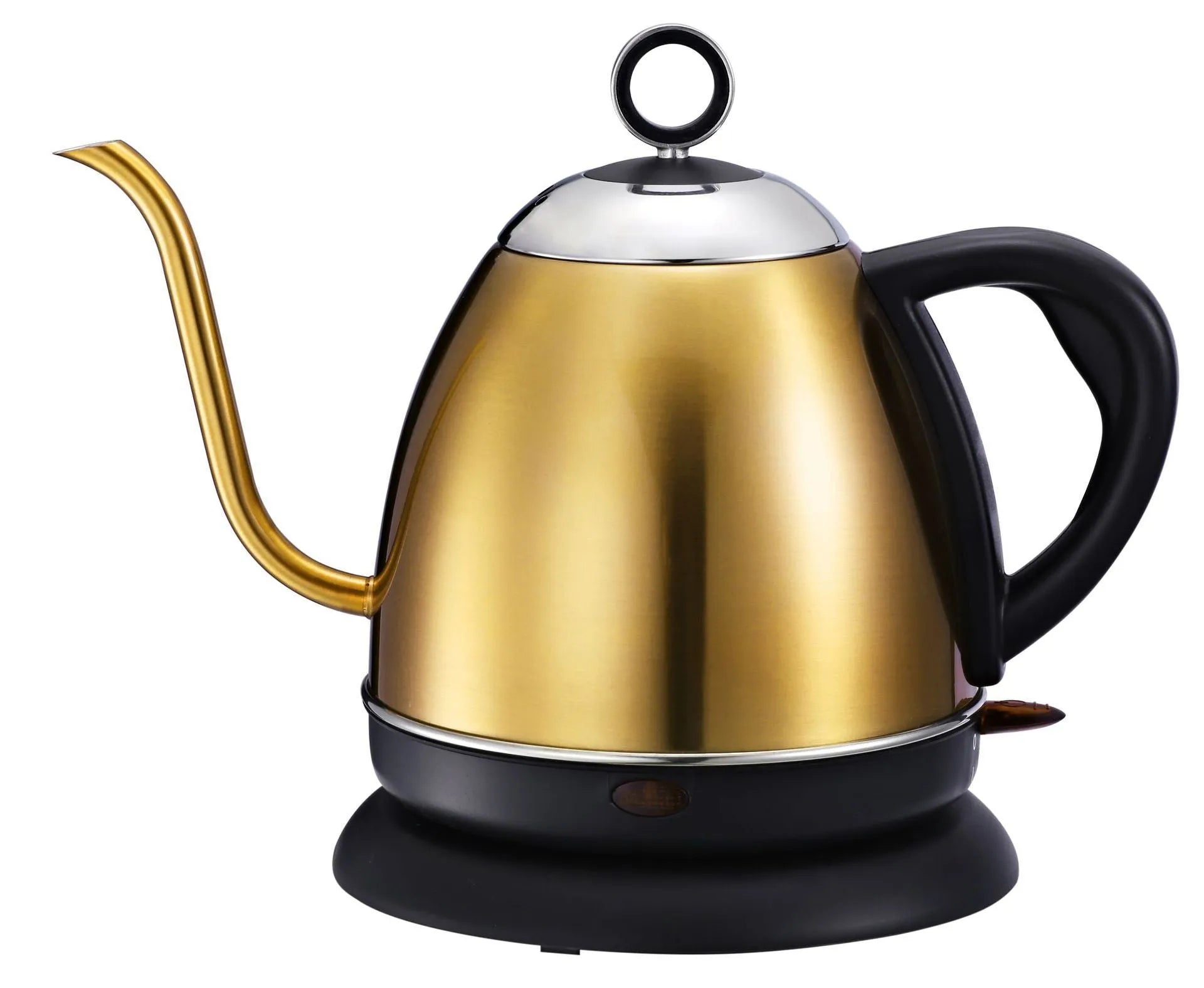 Full-automatic stainless steel kettle in gold colour with touch control panel.
