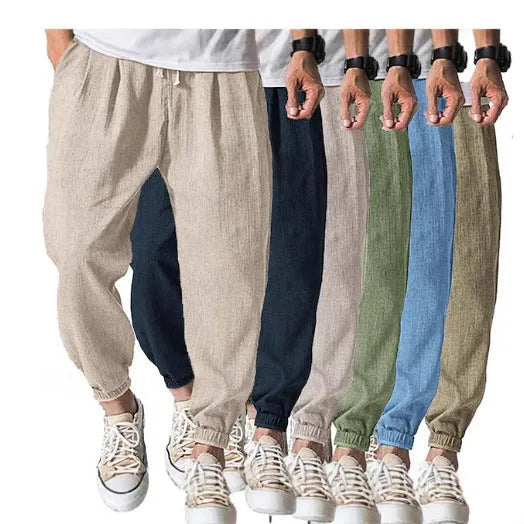 Men's casual cotton ankle banded summer pants in multiple colour options