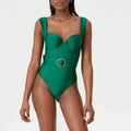 Women's polyester one-piece swimsuit with gauze skirt in double shoulder and oblique shoulder neckline styles