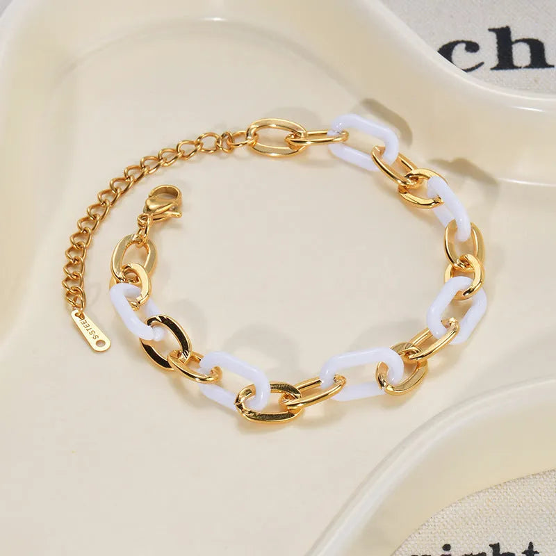 Women's stainless steel and resin bracelet with double-layer loving heart design in ins style