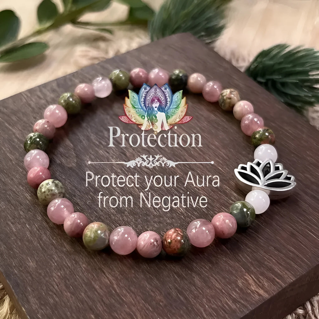 Rhodonite crystal natural stone seven pulse lotus bracelet French retro handmade colour L1381