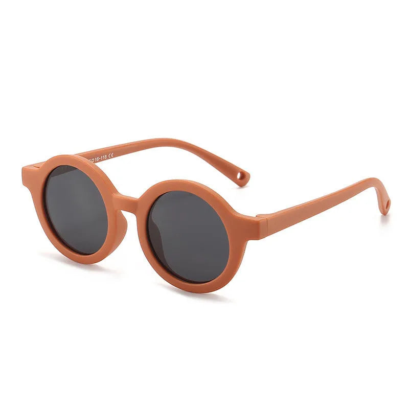Children's silicone sunglasses with round frames and polarised lenses for 0-3 year old UV protection