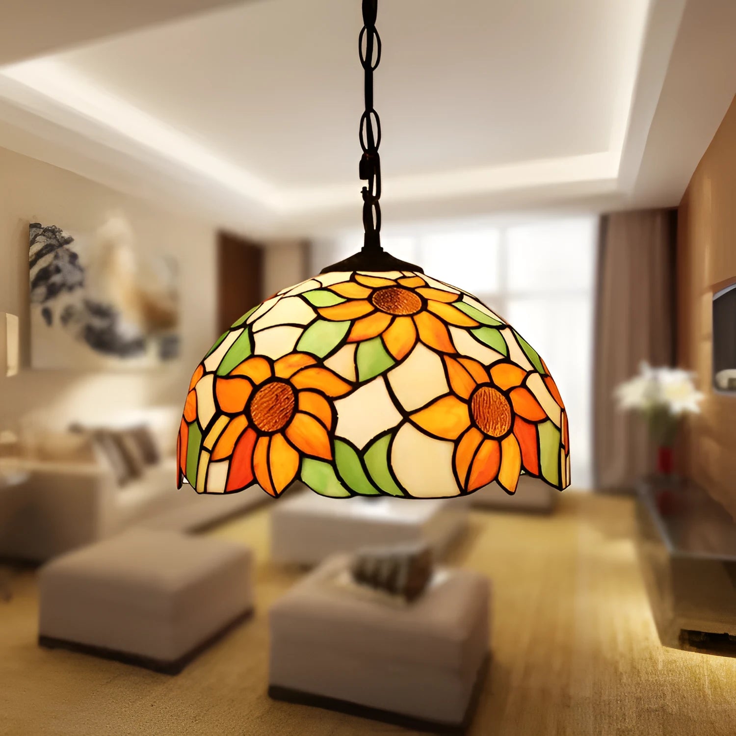 European baroque style chandelier with a coloured glaze finish and abstract design.