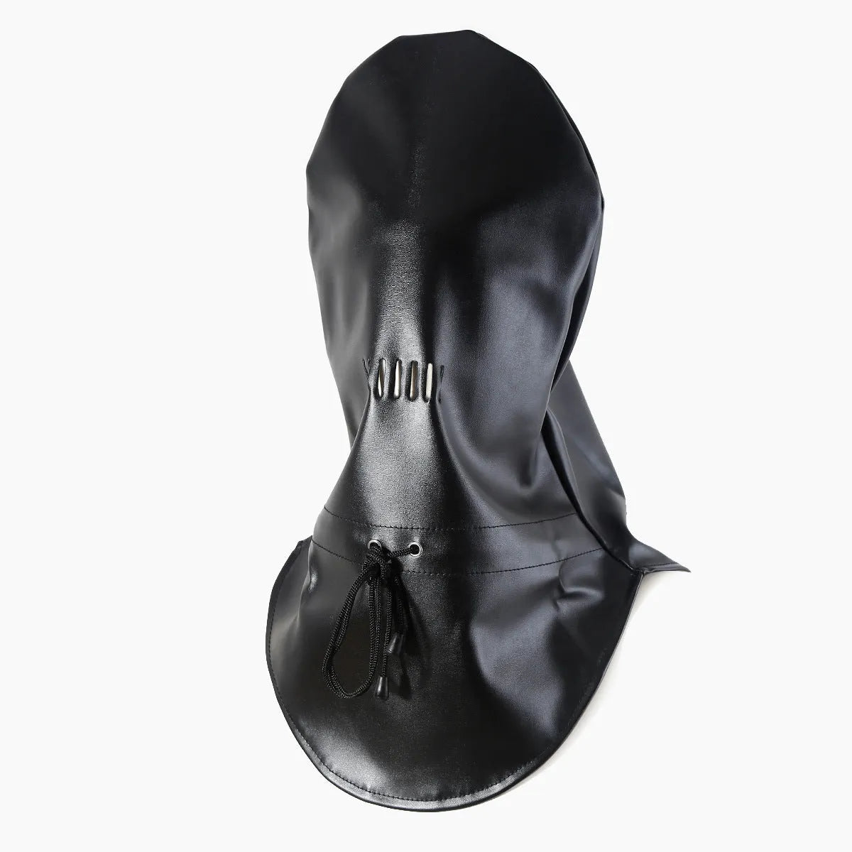 Black leather training mask with single eye openings and adjustable strap