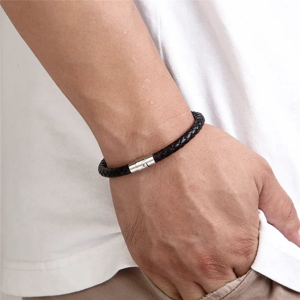 Men's silver titanium steel geometric bracelet with a magnetic clasp, shown in a 21cm size.