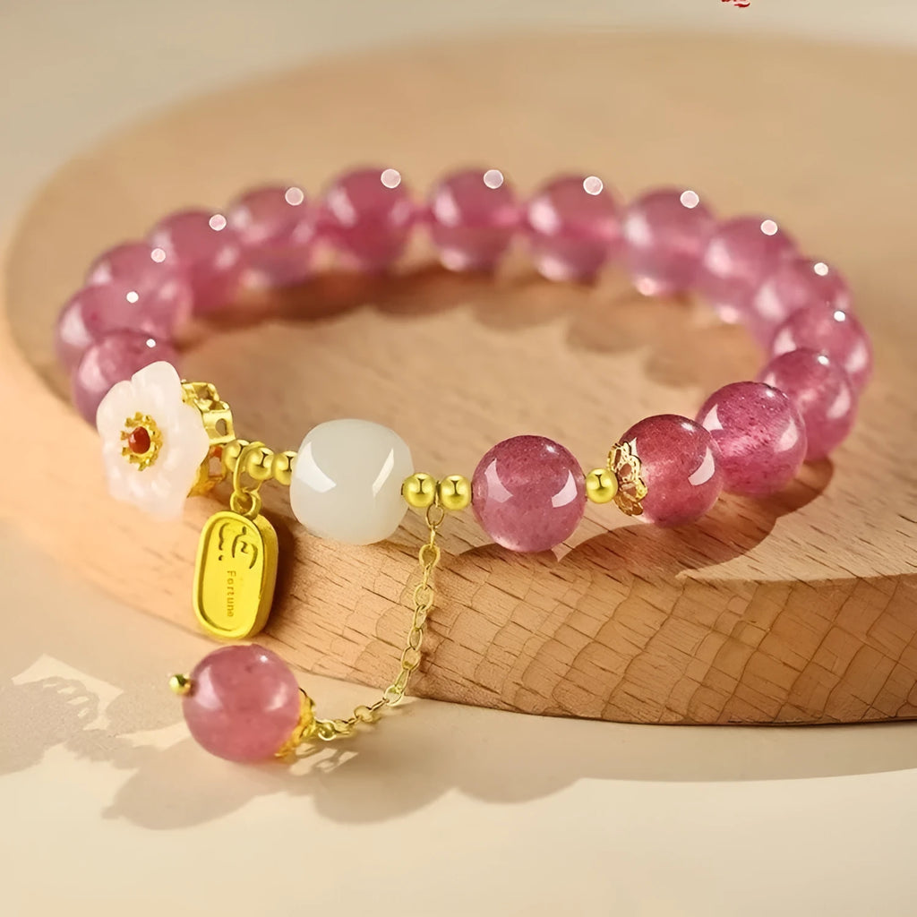 Handmade strawberry quartz crystal bracelet for women with natural gemstone materials