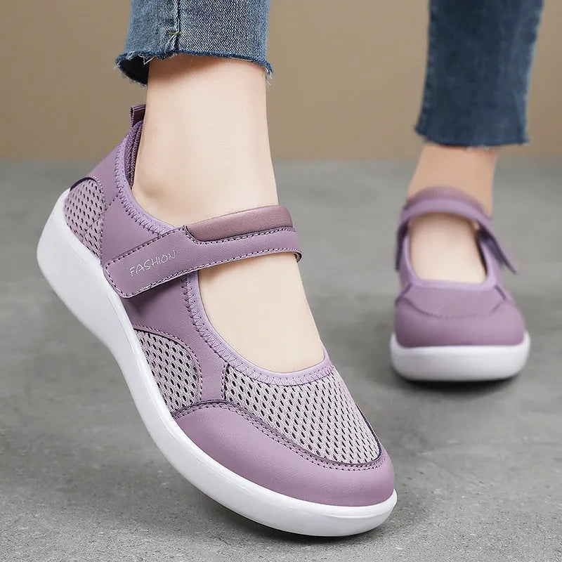Women's casual shoes with mesh upper and Velcro fastening in various colours