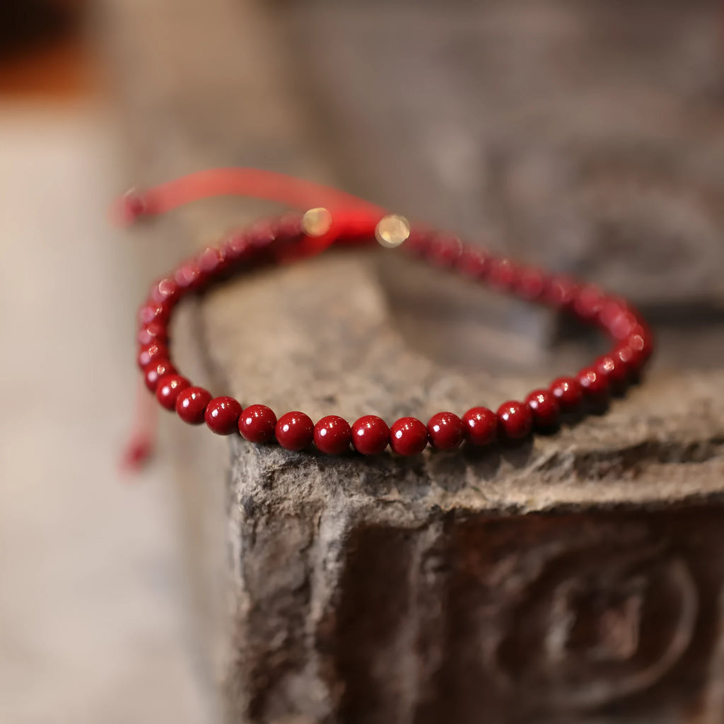 Natural cinnabar bracelet with purple gold sand design geometric Chinese style jewellery