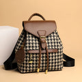 Women's houndstooth backpack in Ostrich with Khaki colour, medium size cylindrical shape with car stitching and contrast colour details