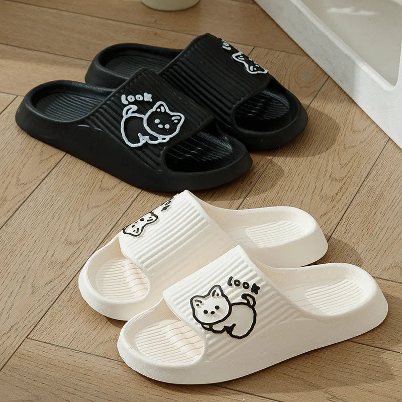 Women's EVA platform slides with cat design in multiple colours on a non-slip sole.