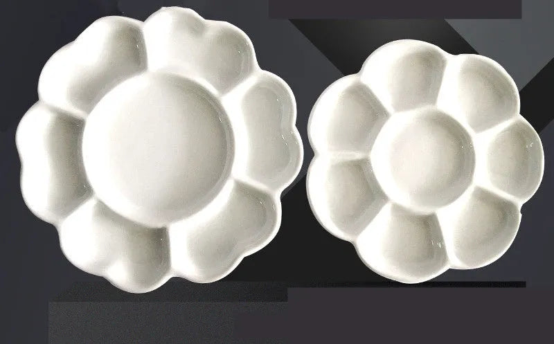 White hand-made ceramic artist palette with plum blossom design for watercolour, acrylic and oil painting.