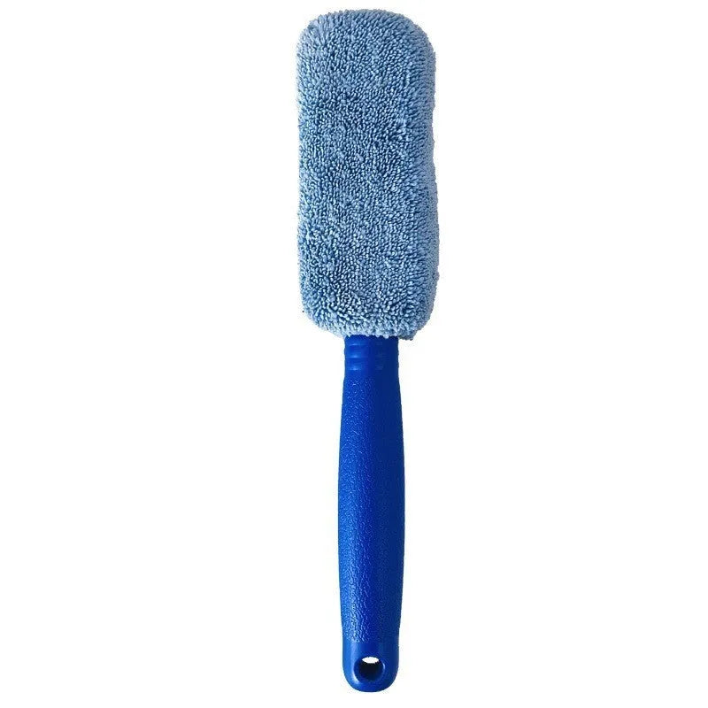 Microfiber car tyre brush with long 29cm handle in grey or blue colour