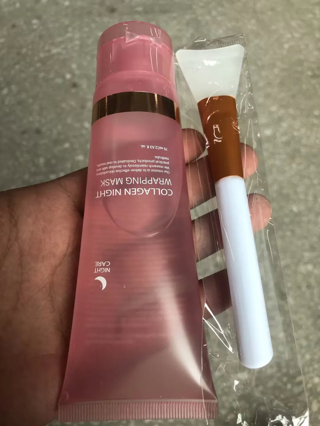 75ml collagen night mask bottle with application brush for evening skincare
