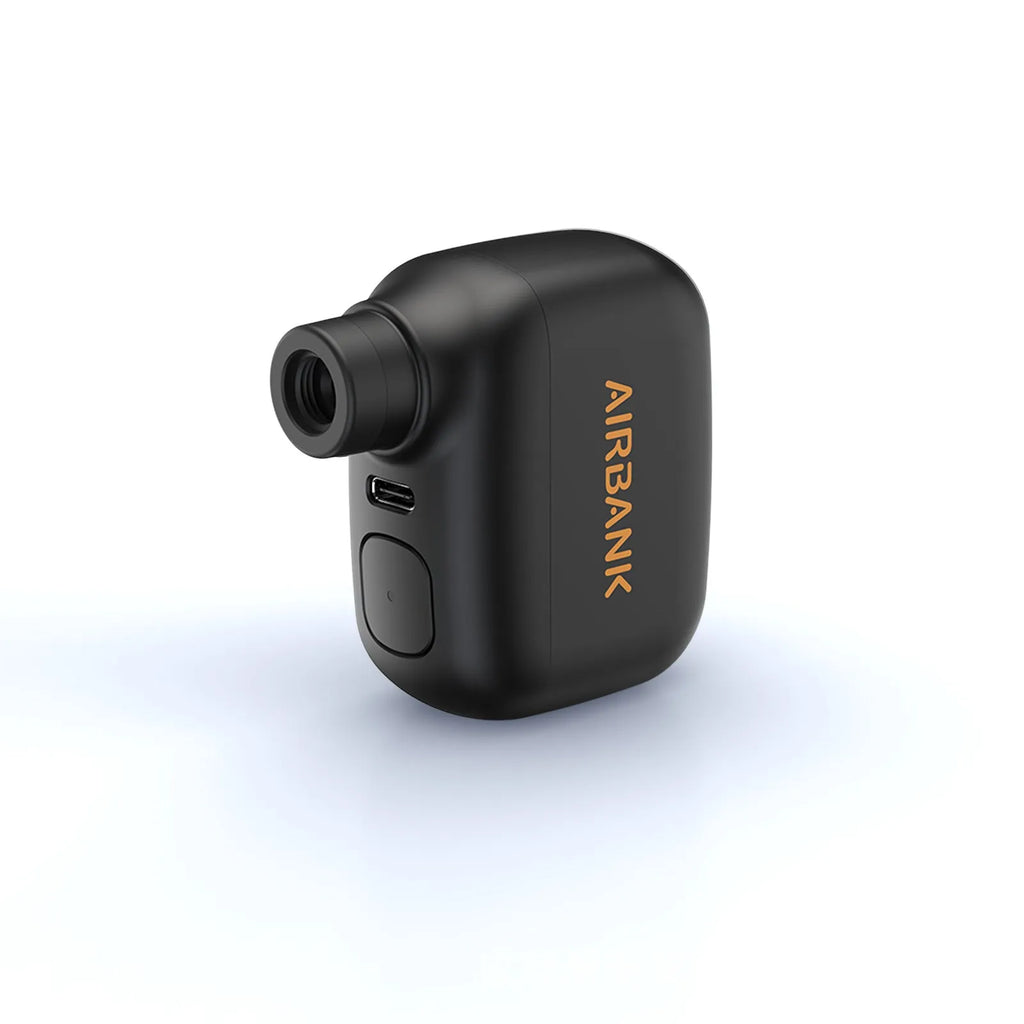 Black AS100 USB rechargeable mini electric pump for bicycle tyres with charging cable and waterproof bag