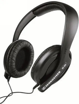 Black over-ear wired headphones with a microphone on a 2.5 metre cable