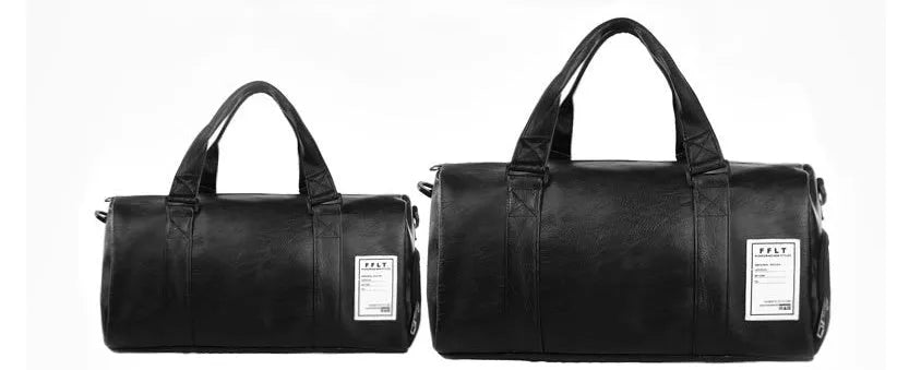 Black waterproof sports bag with separate shoe compartments and diagonal straps in two size options.