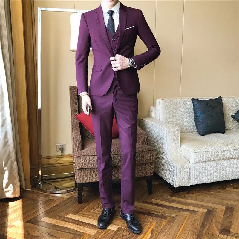 Men's formal suit set in black with jacket and trousers, Asian sizes S to 3XL