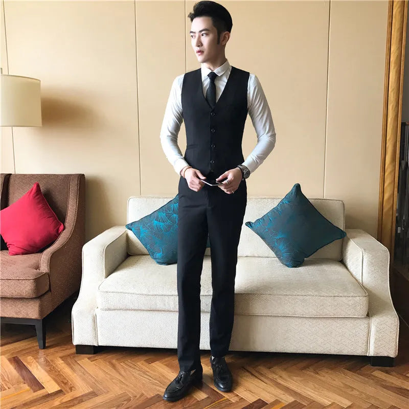 Men's formal suit set in black with jacket and trousers, Asian sizes S to 3XL