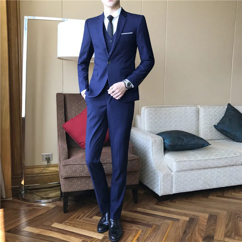 Men's formal suit set in black with jacket and trousers, Asian sizes S to 3XL