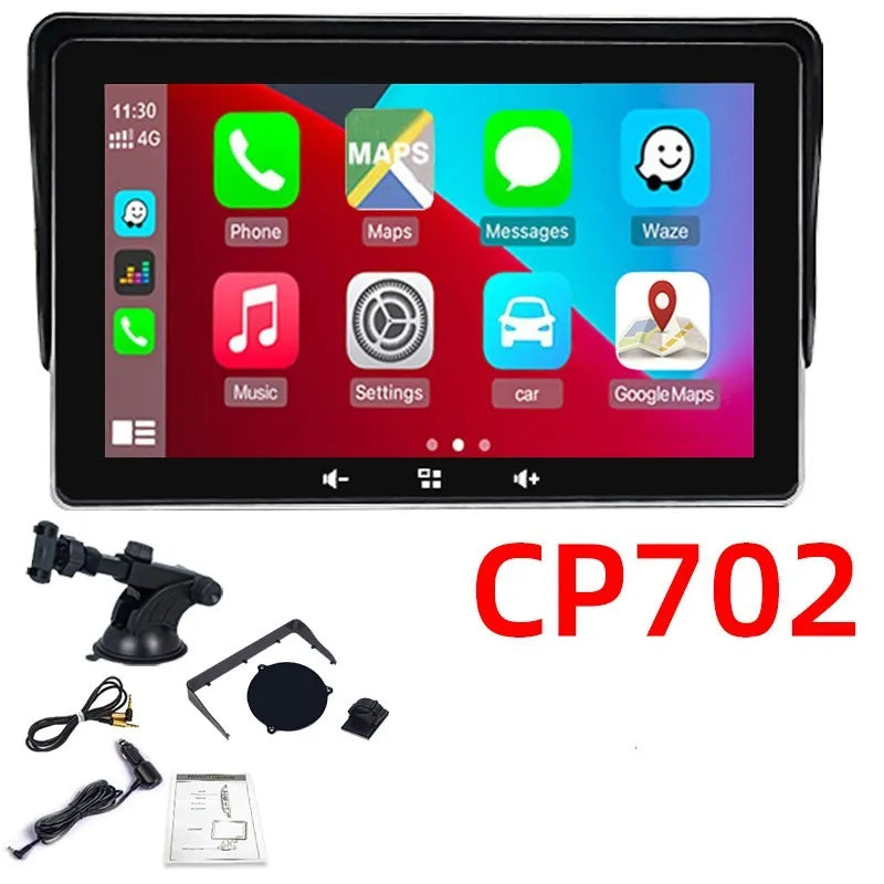 7-inch wireless CarPlay display with suction cup mount for car installation