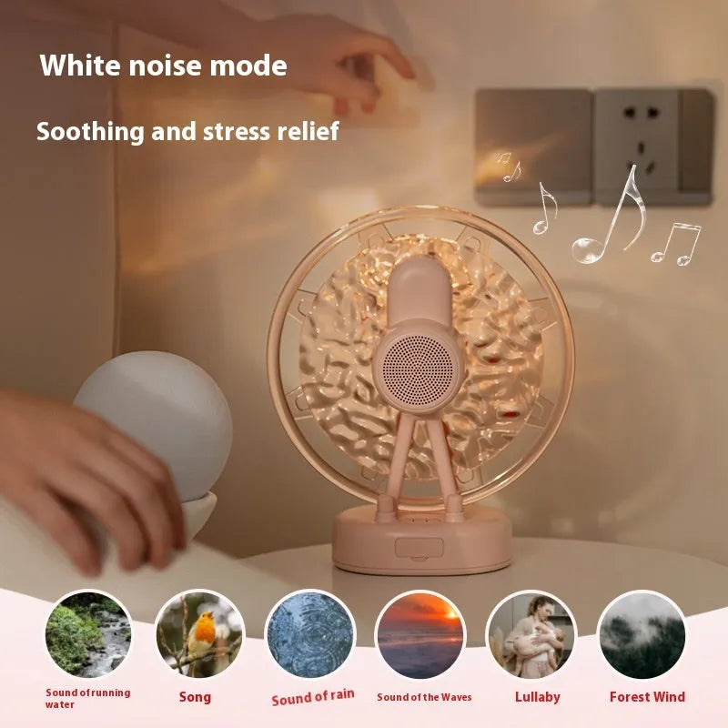 White or pink Bluetooth speaker with colourful LED atmosphere lighting effects.