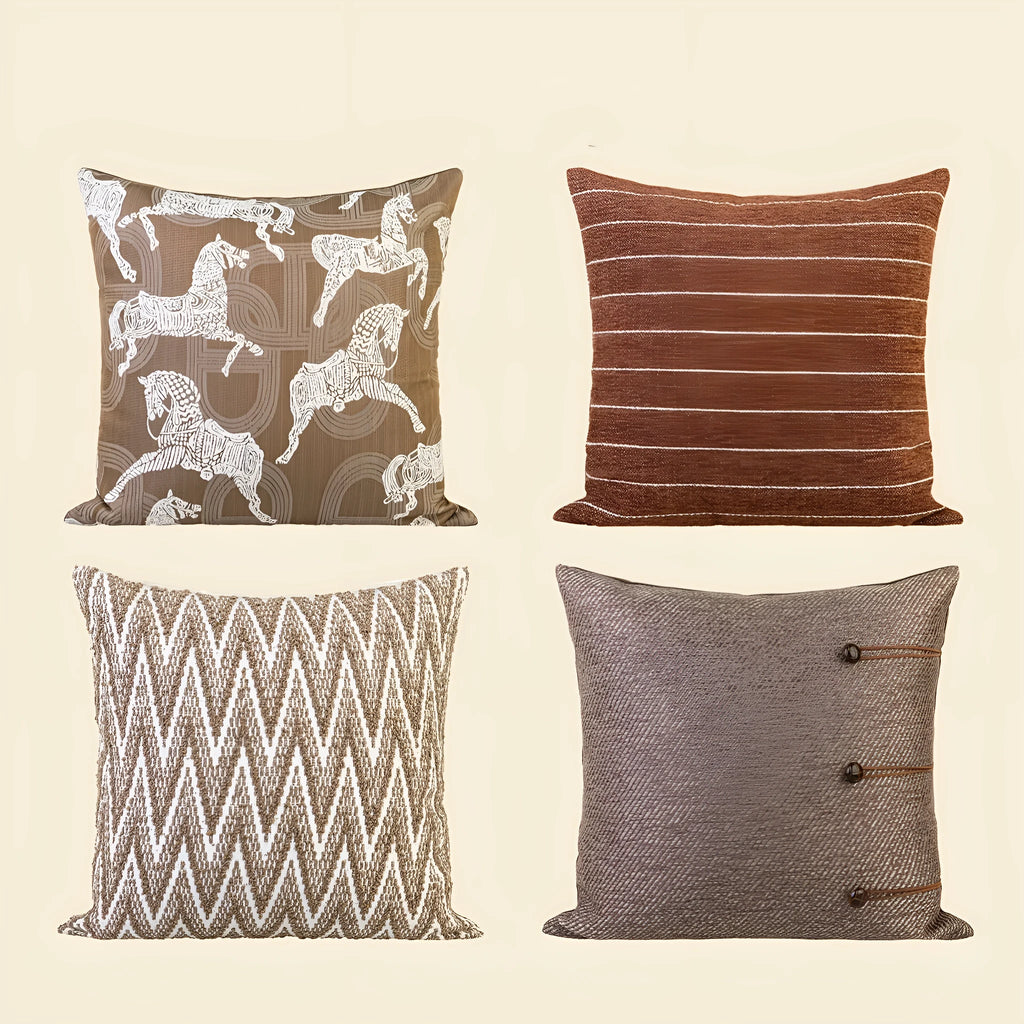 Chinese style Maillard colour cushion with geometric pattern, 45x45cm decorative pillow for living room
