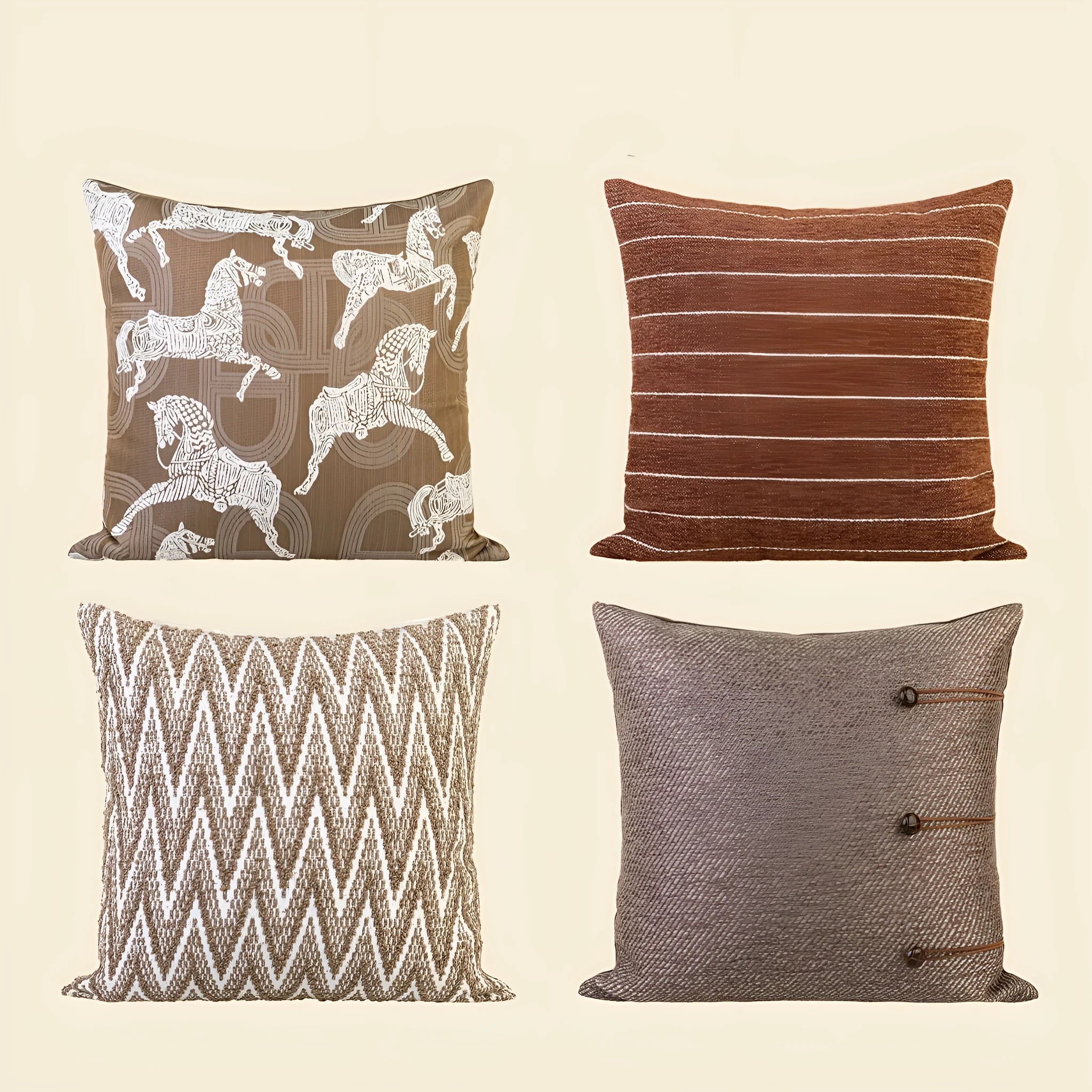 Chinese style Maillard colour cushion with geometric pattern, 45x45cm decorative pillow for living room