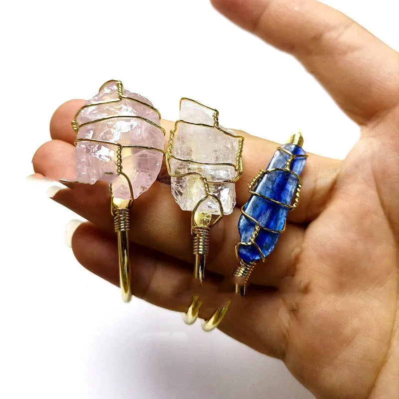 Geometric gold winding crystal rough stone bracelet with Bohemian styling