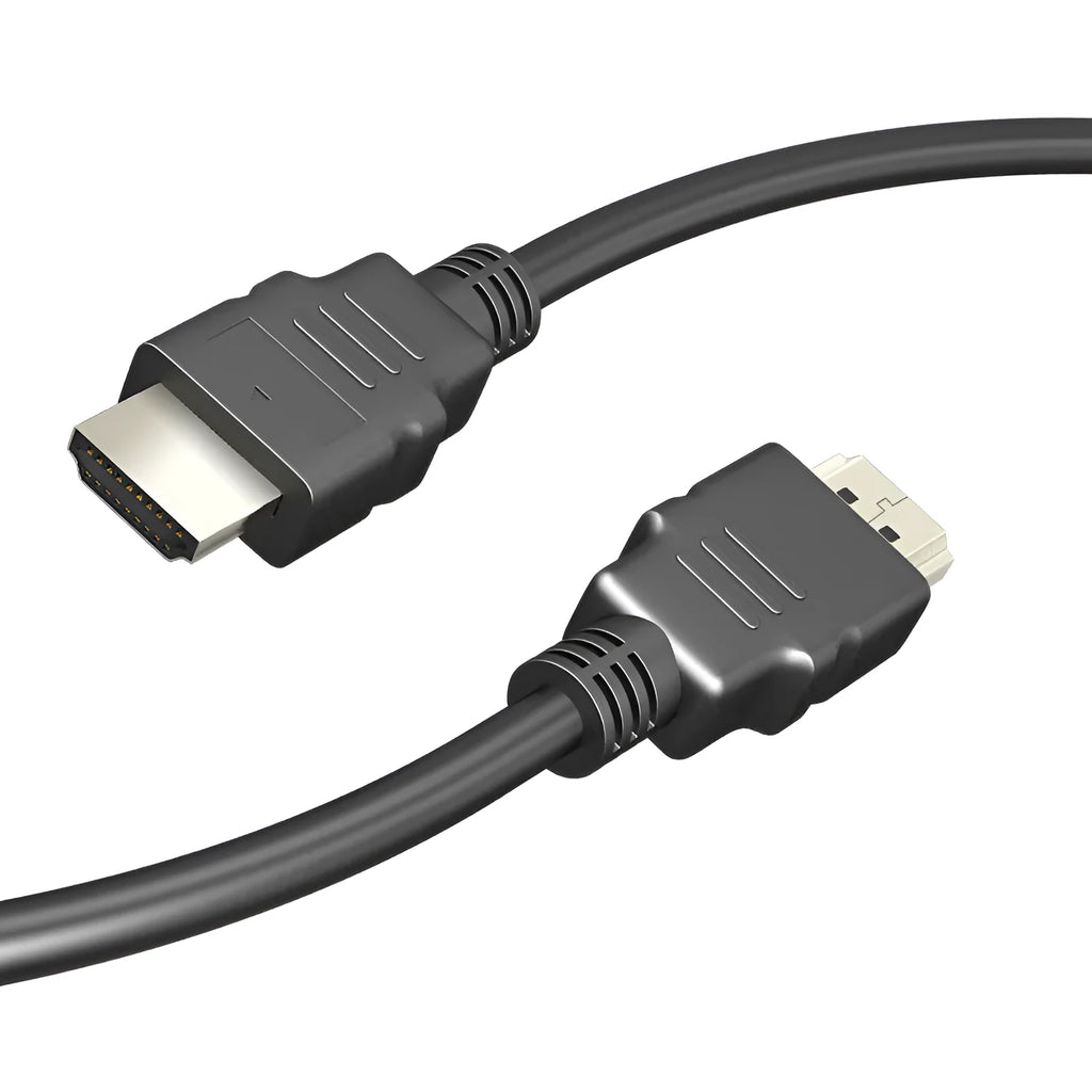Black HDMI data cable with metal connectors for set-top box connection