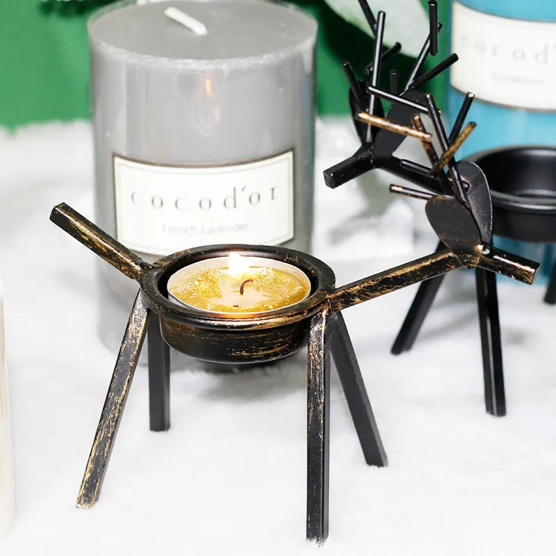 Black iron Christmas deer candlestick holder with elk bracket design