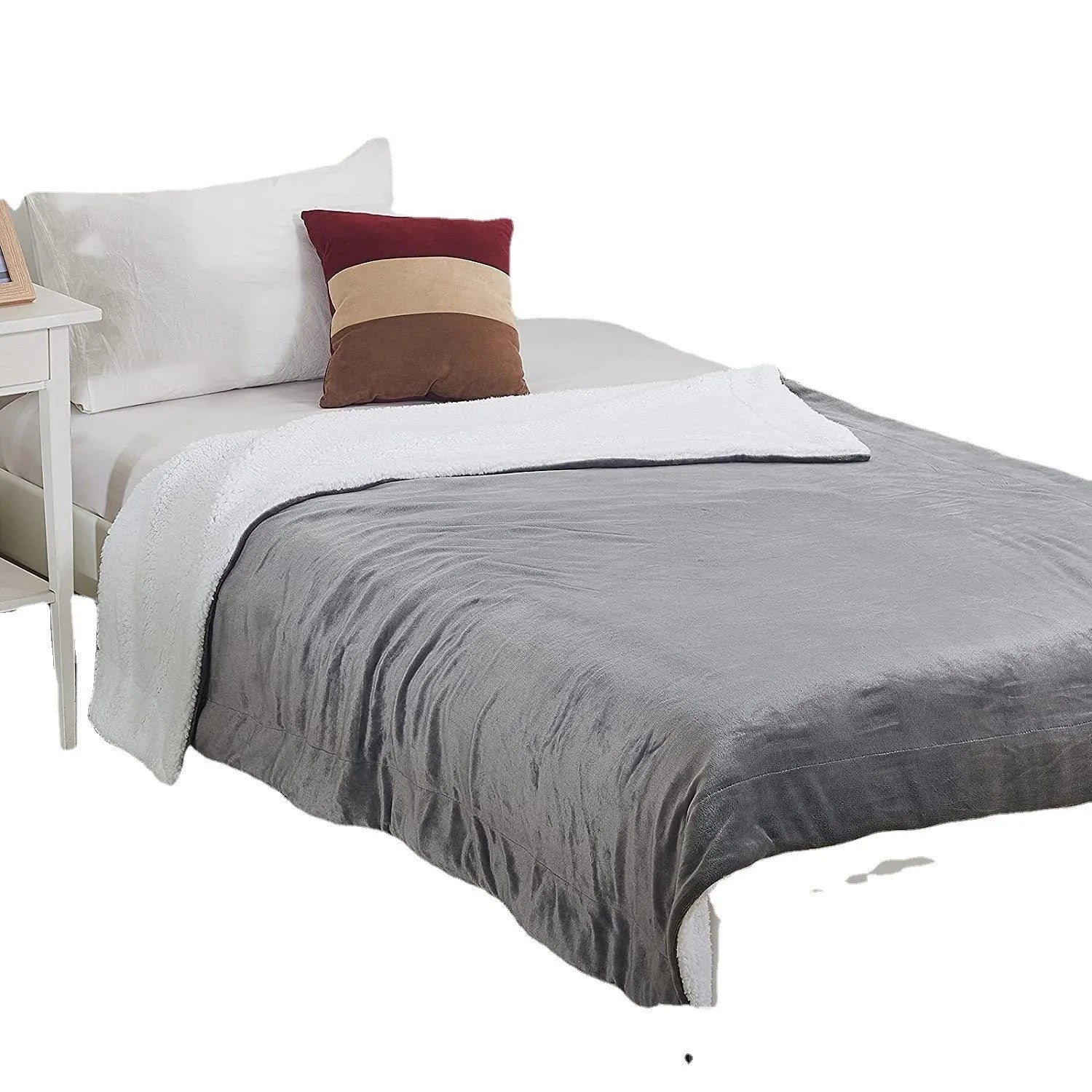 USB electric heating blanket in grey, brown and white colours with flannel fabric