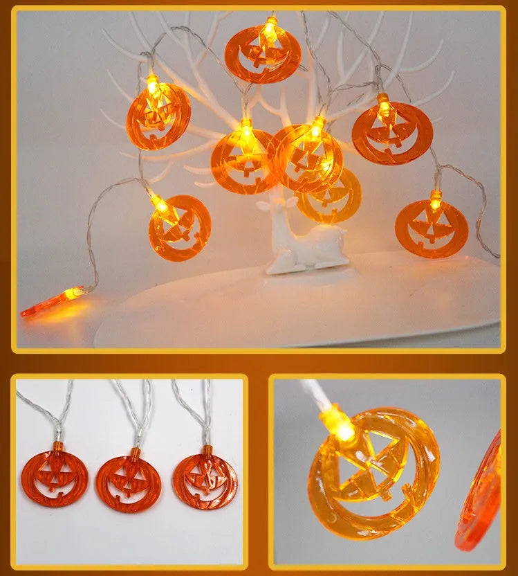 Halloween LED string lights with pumpkin, ghost, bat and spider pendants on 1.2m waterproof string