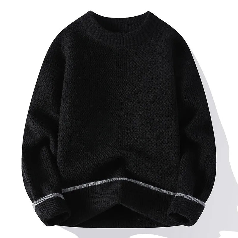 Men's grey loose fit round neck pullover sweater for casual autumn winter wear