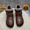 Winter slip-on ankle boots for women in black synthetic leather with low platform heel and round toe