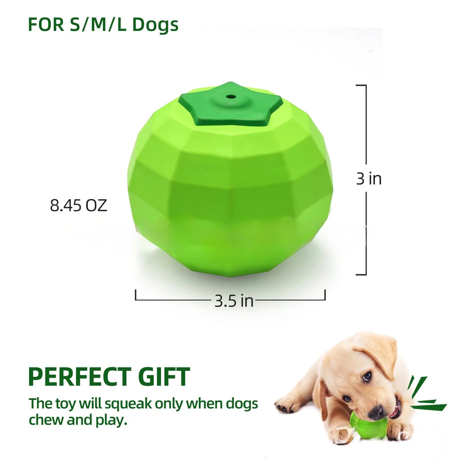 Green natural rubber dog chew toy with squeaker for large breed aggressive chewing dogs