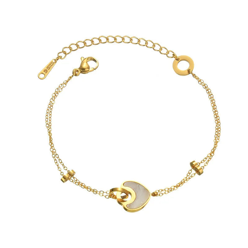Women's stainless steel and resin bracelet with double-layer loving heart design in ins style